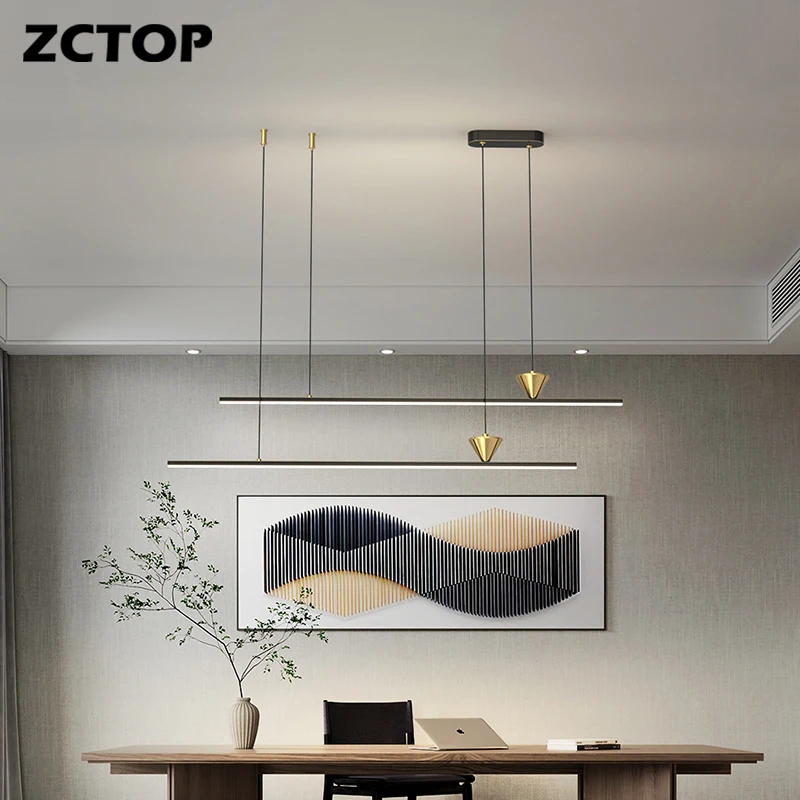 

New Modern Led Pendant Light Copper Lamps For Dining Room Living Room Kitchen Bar Office Long Strip Indoor Lighting Pendant Lamp