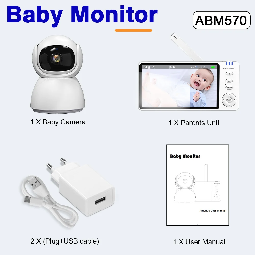 Baby Monitor Camera 5 Inch Video Monitor 355° PTZ Two-Way Audio Night Vision Lullabies Cry Feeding Reminder for Newborn Safety