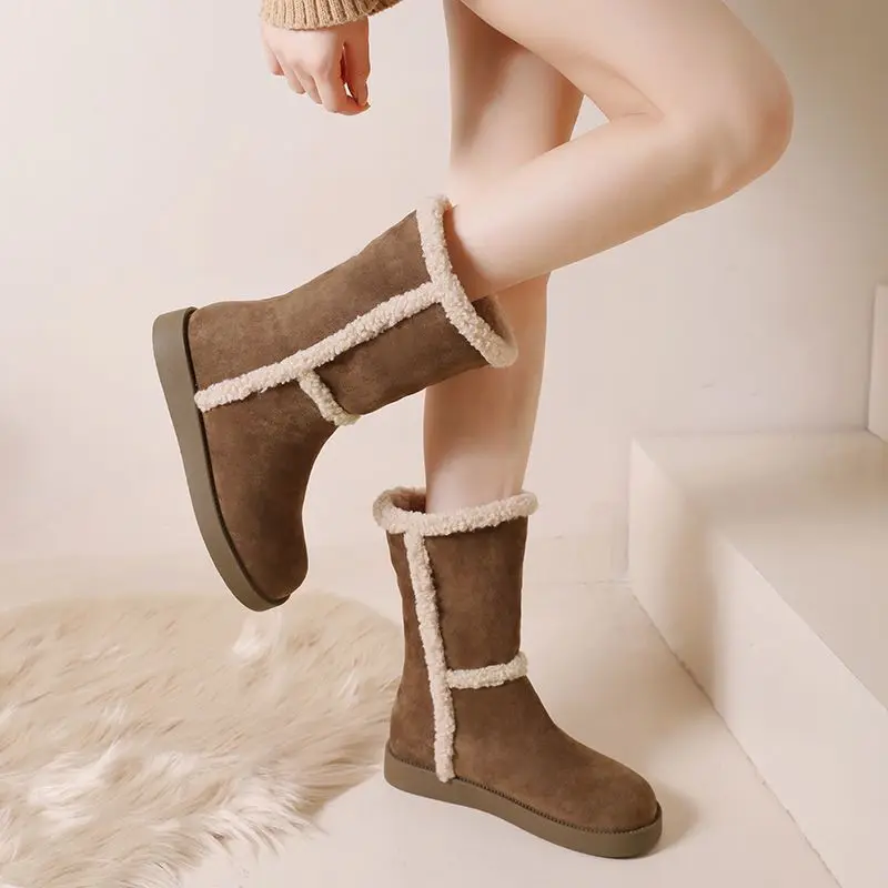 الشتاء في الهواء الطلق المضادة للانزلاق حذاء الثلج عالي الرقبة دافئ 2025 أحذية قطنية جديدة سميكة مريحة أحذية نسائية المألوف منتصف العجل النساء الأحذية #6