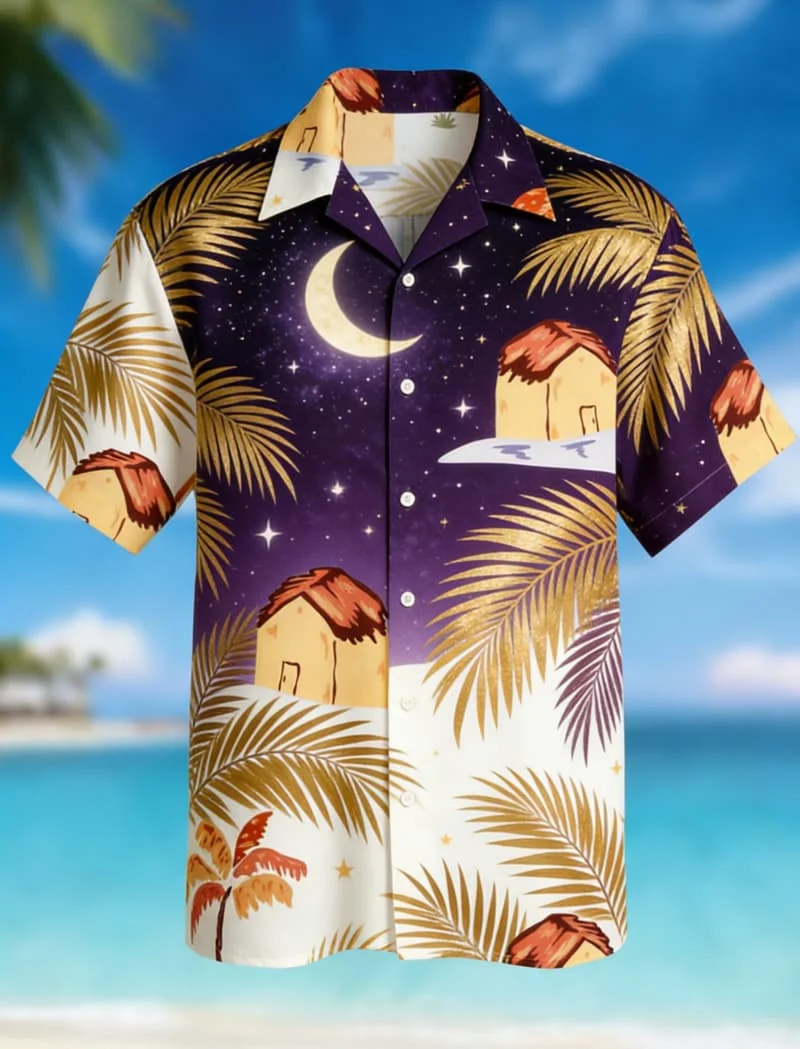 Men's island resort-style printed shirt, featuring a striking style, for summer parties, beach activities, vacations