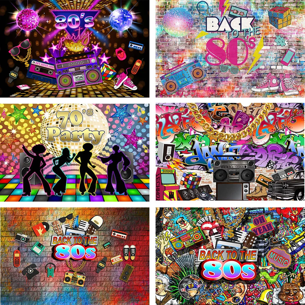 

Avezano 80s Party Backdrop Hip Hop Graffiti Wall Disco Music 80's Birthday Photography Background Decor Photo Studio Photozone