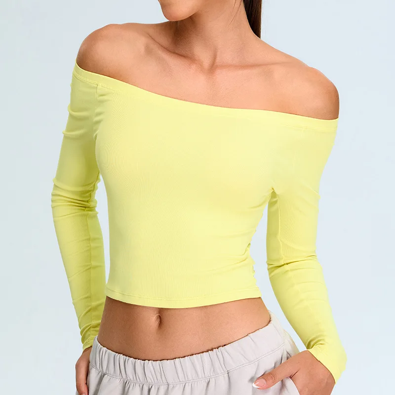 Off Shoulder Long Sleeve Yoga T-shirts Women Solid Sports Top Gym Workout Running Shirts Sexy Quick Dry Fitness Gym Sport Wear