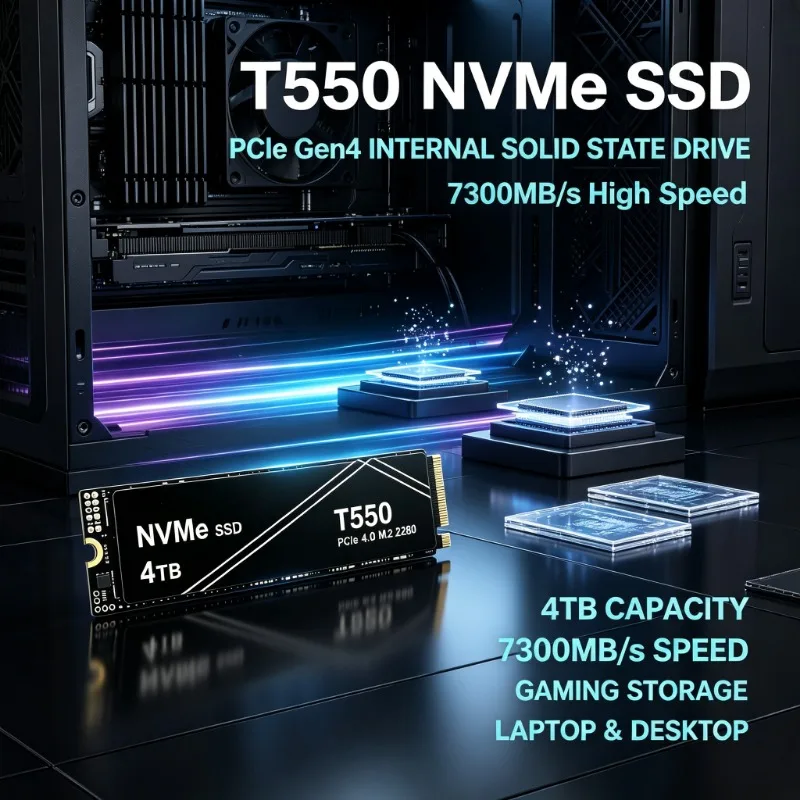 High‑Speed T550 PCIe4.0 NVMe SSD 4TB Internal Solid‑State Drive Large Gaming Storage Disk for Desktop Laptop PC System Upgrade