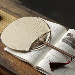 Classical Japanese and Wind Tuan Fan Blank Xuan Paper Handmade Bamboo and Puff Fan Party Home Decoration Gift