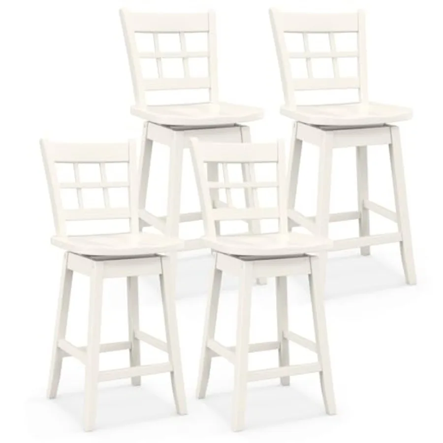 

Swivel Bar Stools Set of 4 24.5 Inch Counter Height Wooden Bar Chairs with Hollow Backrest and Contoured Seat White Footrest Ba
