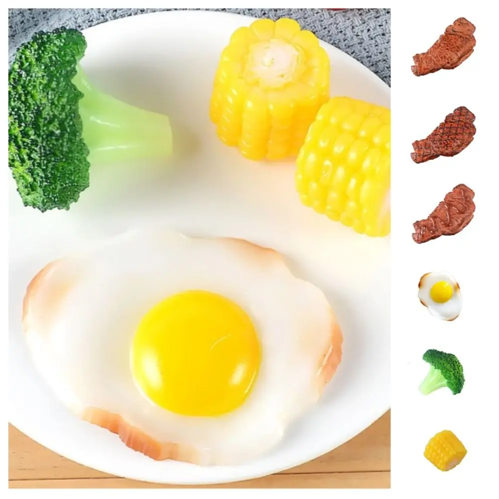 Poached Egg Western Food Simulation Steak Model Cooking Pretend Play Simulation Kitchen Broccoli Corn Fake Fried Eggs Girls