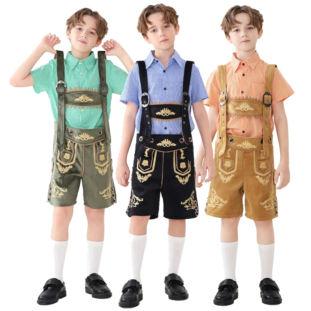 

Oktoberfest Germany Bavaria Child Costume Oktoberfest Lederhosen Costume Cosplay Halloween Plaid Shirt Suspenders Set