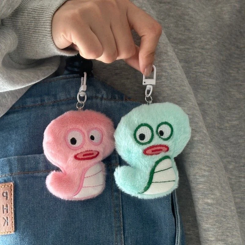 

Funny Small Snake Pendant Plush Keychain Cartoon Animal Dolls Ugly Cute Pink Snake Stuffed Toy Backpack Decoration Birthday Gift