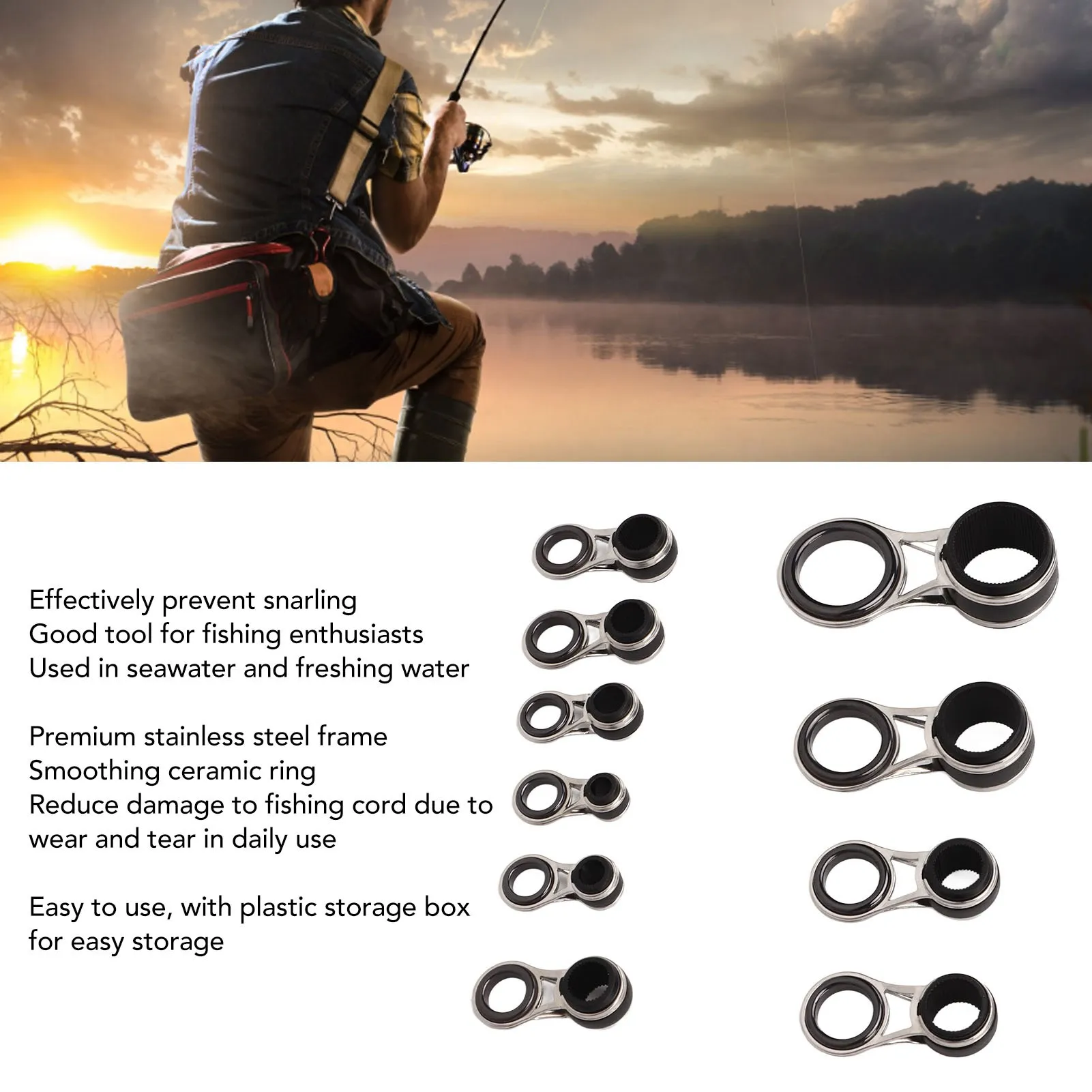 New 10Pcs Fishing Rod Repair Kit Ring Wear Resistant Ceramic Guide Ring Rod Eye Replacement Kit Fishing Rod Guides Ring Set ﻿