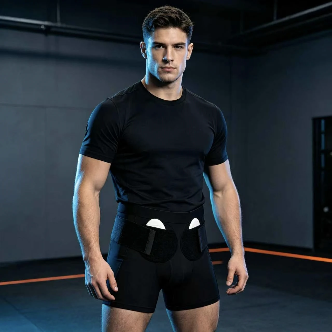 Cinturón para Hernia Masculina, Soporte Deportivo para Hernia Inguinal, Faja Elástica Ajustable y Transpirable con Almohadillas de Compresión