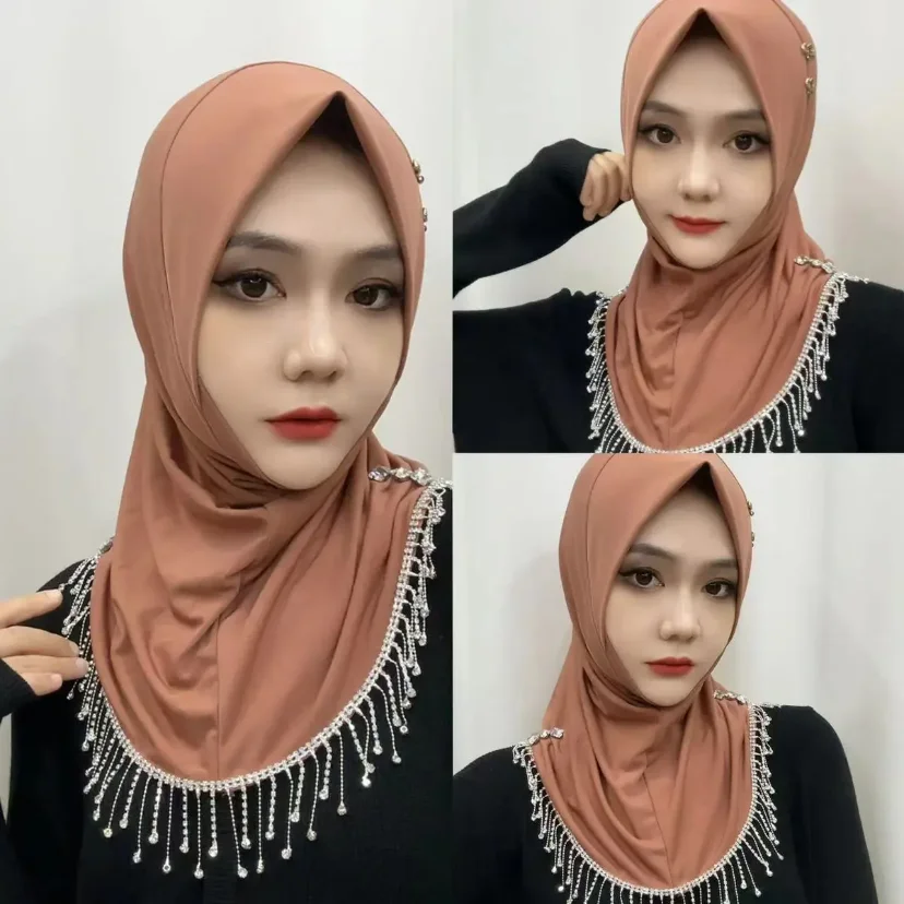 Muslim Hat Easy Hijabs for Women, Tassels Chains, Luxury Wears