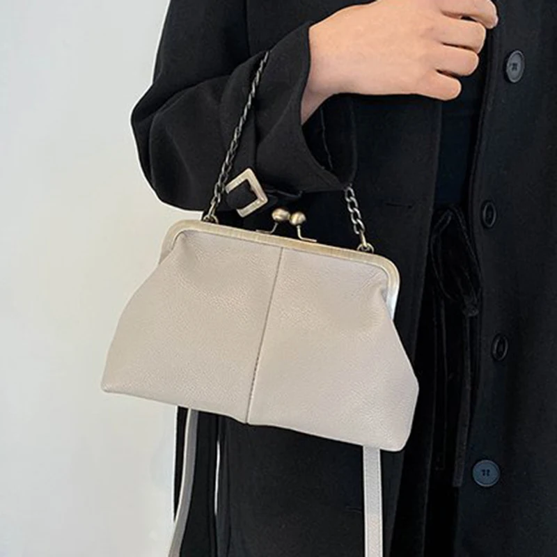 Vintage Soft Skin Shell Tasche Neue Lychee Muster Handtasche Einfache und vielseitige Umhängetasche Clip Kette Umhängetasche Damen Tasche – Detail 9