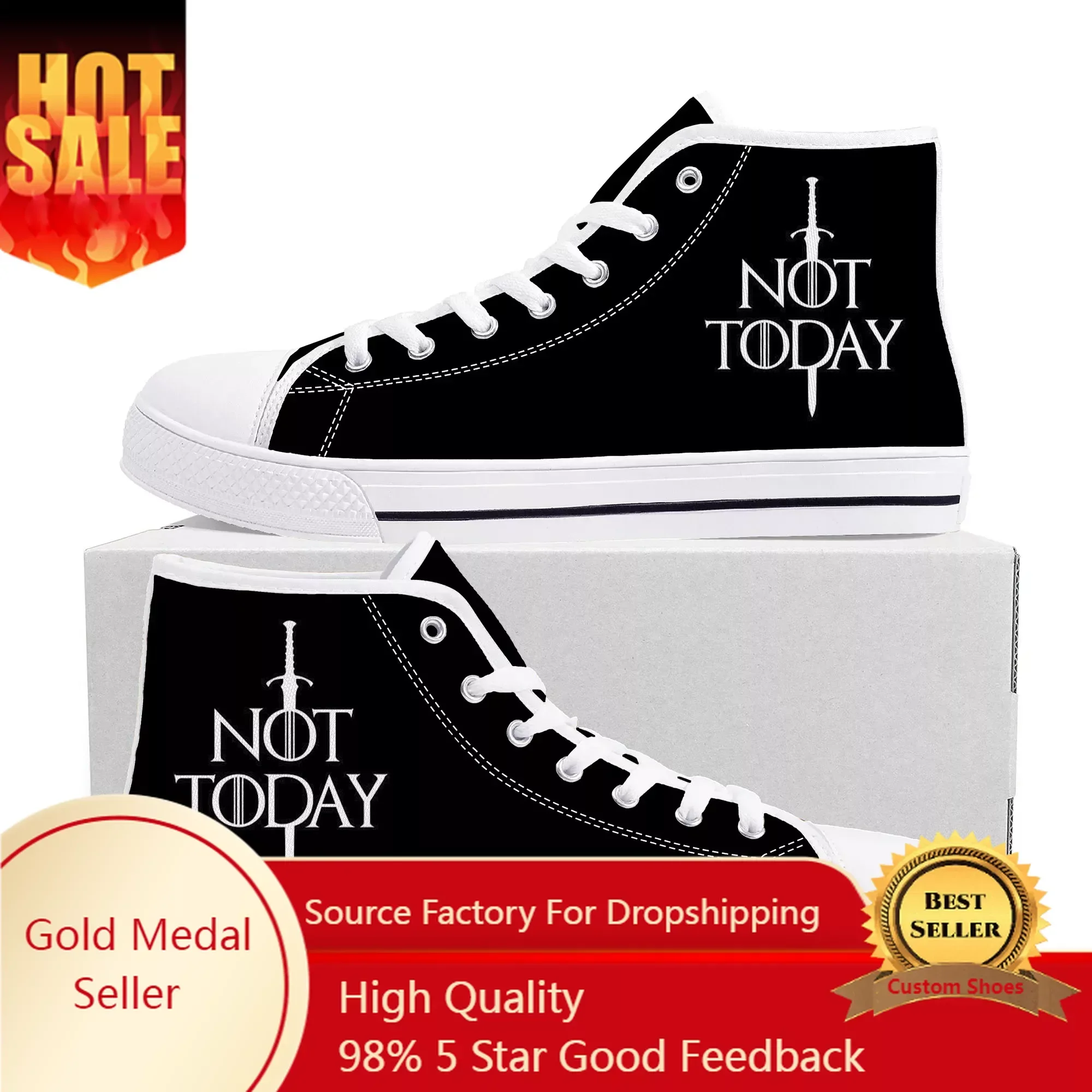 

Not Today Arya Stark High Top Sneakers Mens Womens Teenager Canvas High Quality Sneaker Casual Custom Made Shoes Customize Shoe