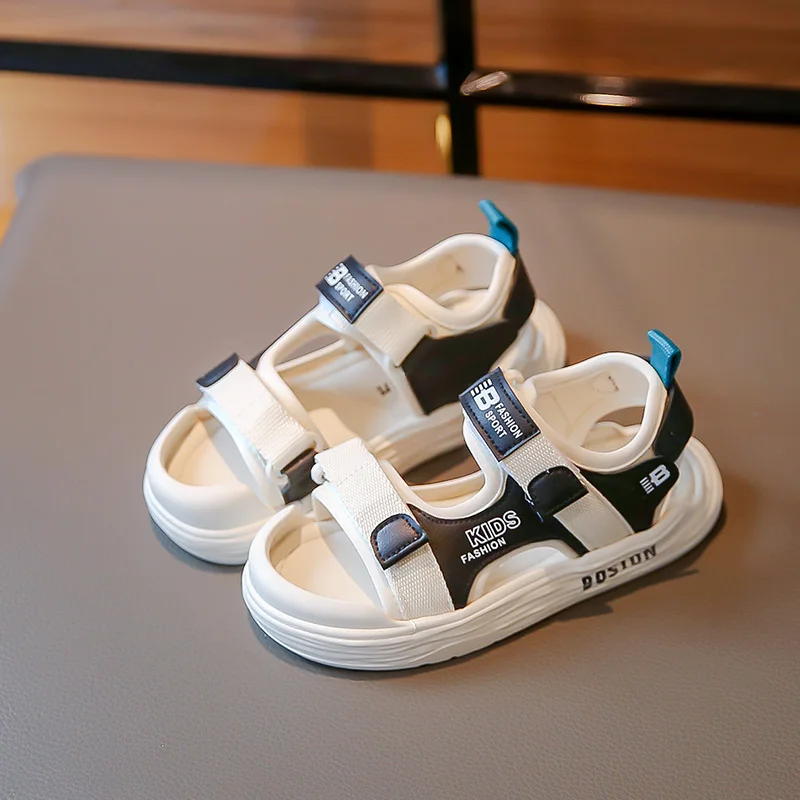 

Детская повседневная обувь, сандалии из искусственной кожи, летняя обувь для пляжа, противоскользящая обувь на липучке для мальчиков, бежевая, черная обувь с мягкой подошвой, размер 26-3