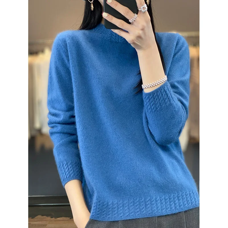 Autumn/Winter 2024 New Half Turtleneck Sweater For Women 100% Merino Wool Long-sleevedJumper With Thick Knitwear For Women