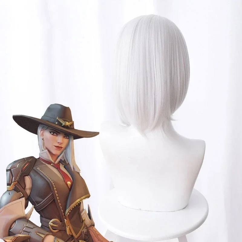 Overwatch Ash Ashe Cosplay Wig Silver White Irregular Short Straight Heat Resistant Synthetic Hair OW Cosplay Costume Party Wig