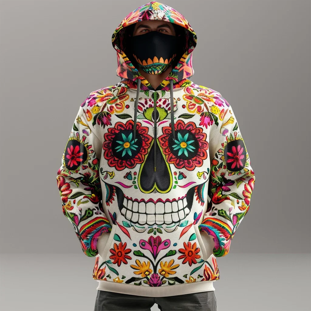 2024 Autumn 5XL Mexican Traditional Retro Style 3D Digital Printed Large Size Sportswear Men\'s Street Hoodie Long Sleeve Hoodie