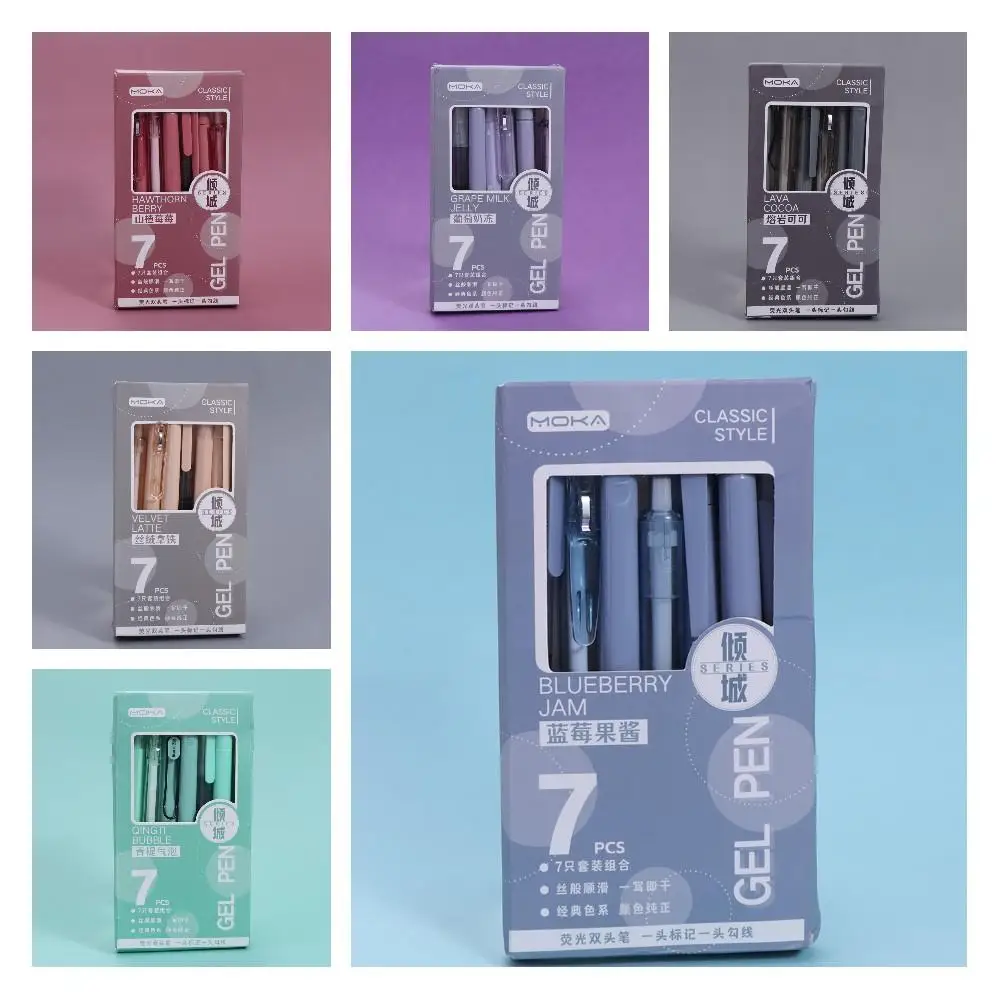 7 stks/set ST Nib Druk Gel Pen 0.5mm Sneldrogende Neutrale Gel Pen Soepel Schrijven Zwarte Inkt Balpen schrijven Ondertekening