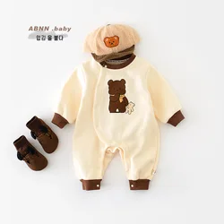 Autumn Winter Baby Boys Bodysuit Cotton Plus Velvet Cartoon Warm Infant Boys Rompers Fleece Thicken Newborn Boys Jumpsuit