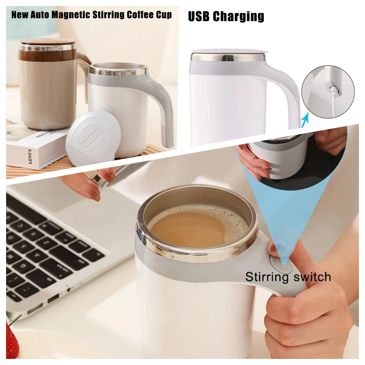 Copo De Mistura De Café De Aço Inoxidável, Misturador Inteligente, Liquidificador Térmico, Auto Agitação Automática, Caneca Magnética, Diferença De Temperatura