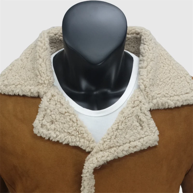 Winter Men's Fleece Jacket Turned Fur Collar Daily Warm Cotton Clothes Faux Fur Coat Thickened Casual Men's Clothing