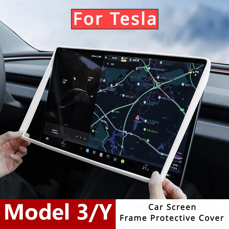 For Tesla Model 3 Model Y New 3 Car Screen Frame Protective Cover Silicone Display Edge Protector Accessories Fit Model 3 Y