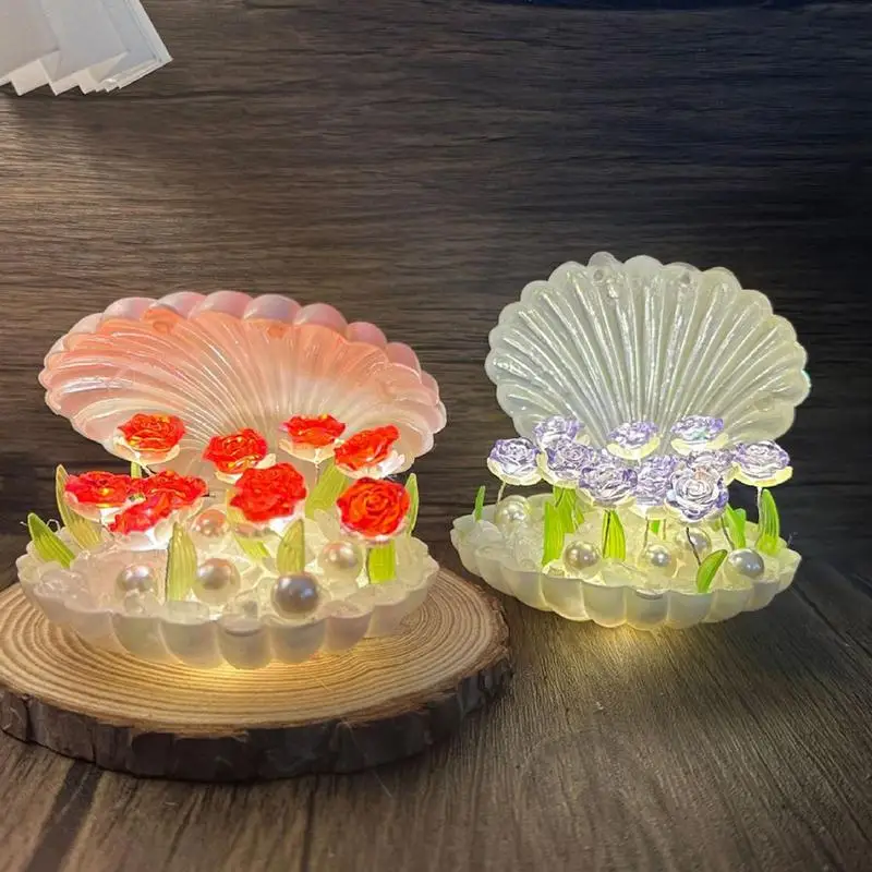 Shell Night Light Handmade Shell Nightlight With Roses Design Seashell Lamp Decorative Night Light Beach Bathroom Decor For