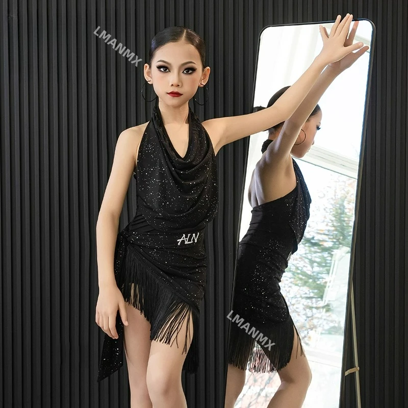

Костюм для латинских танцев для девочек, новинка 2025, комплект с кисточками и пайетками, детский тренировочный костюм и тренировочный наряд