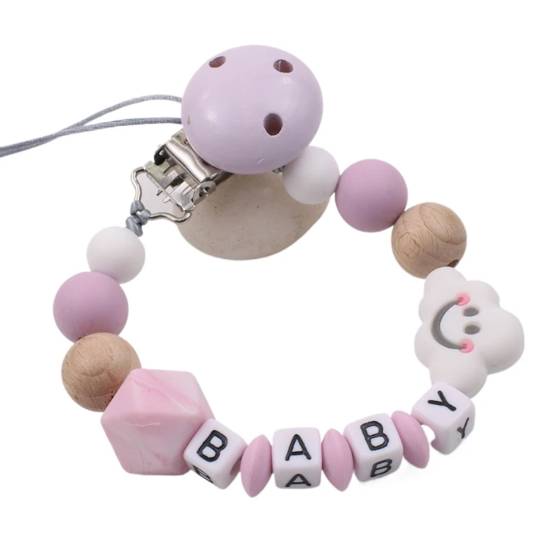 Baby Gepersonaliseerde Naam Fopspeen Clips Siliconen Kettingen Handgemaakte Peuter Beuken Bijtring Ketting Tepel Clip Kauw Speelgoed Cadeau