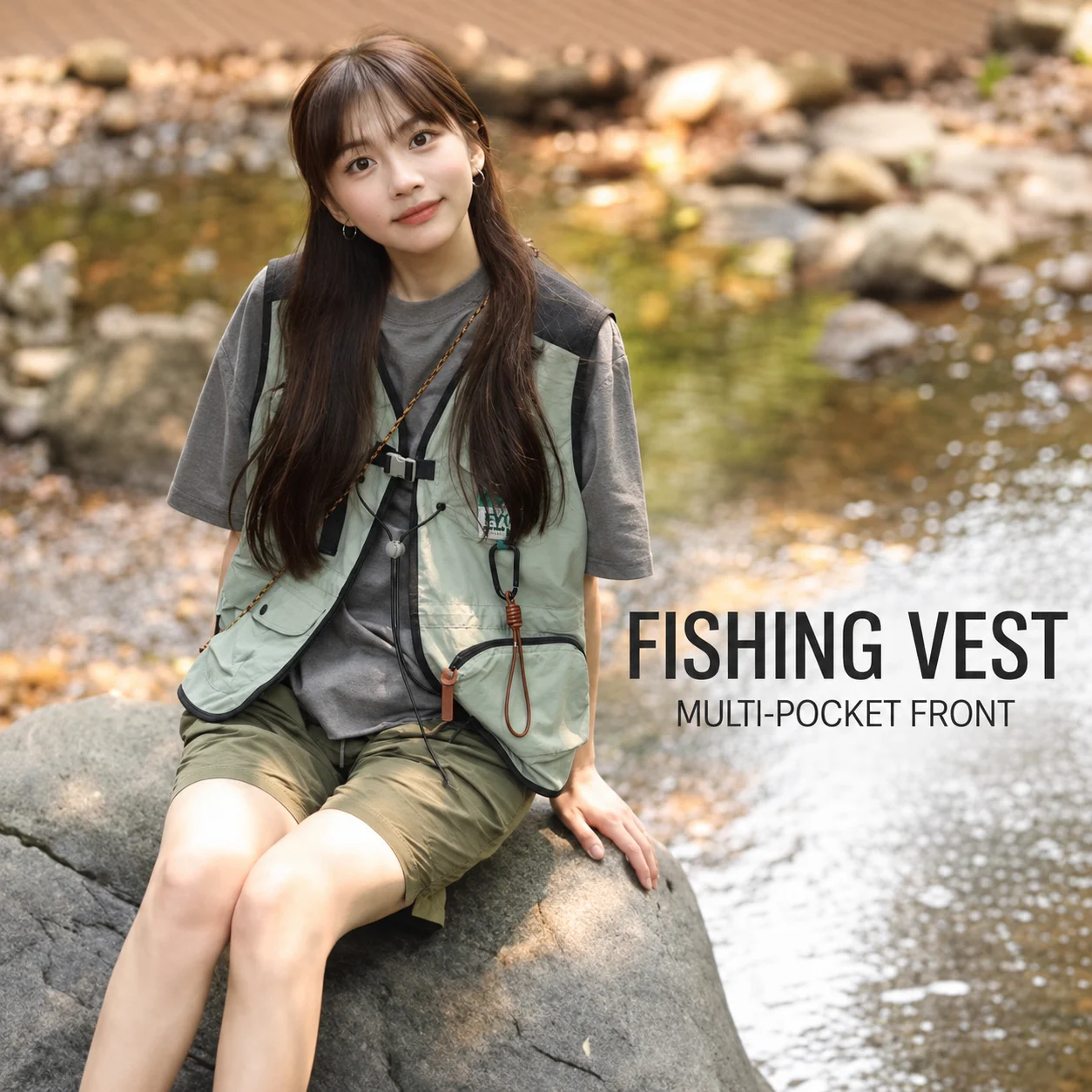 Men Women Fishing Vest Quick Dry Lightweight Multi Pocket Color Block Waistcoat Buckle Front Sleeveless Vest for Fishing