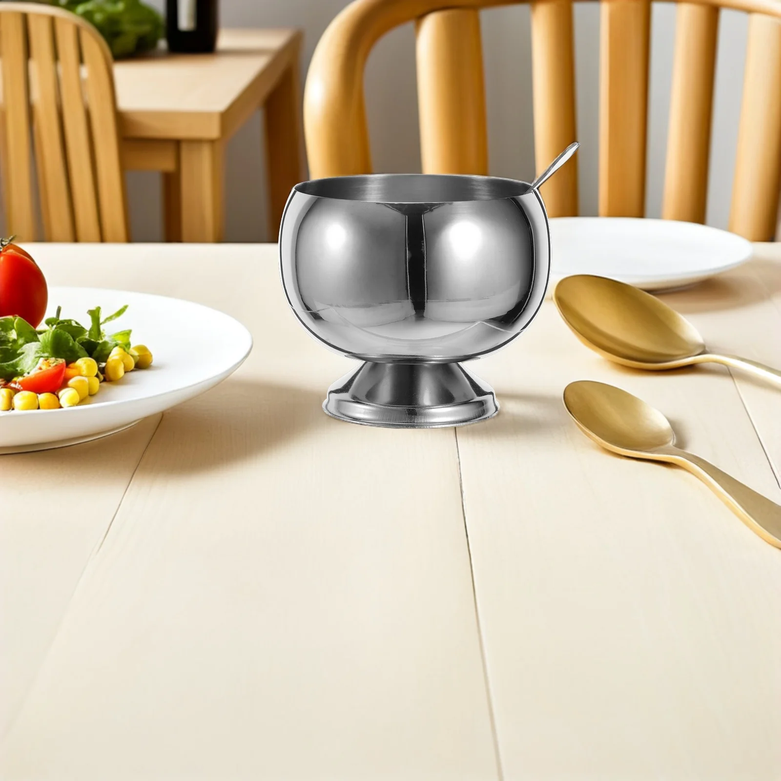 

1Set Stainless Steel Ice Cream Bowls High Footed 9.5oz Multi-Use Metal Dessert Cup for Salad Yogurt Pudding Christmas Party