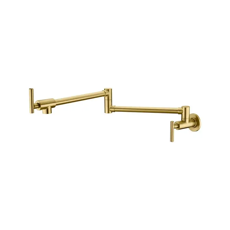 

Gold Wall Mount Kitchen Faucet, Folding Pot Filler with Double Joint Swing Arms, Two Handle Design
