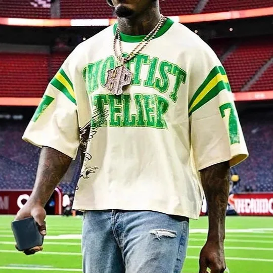 

Мужской повседневный топ свободного кроя в уличном стиле с буквенным принтом, новинка лета, Ci Walk, весенний сезон, другие материалы, 00%