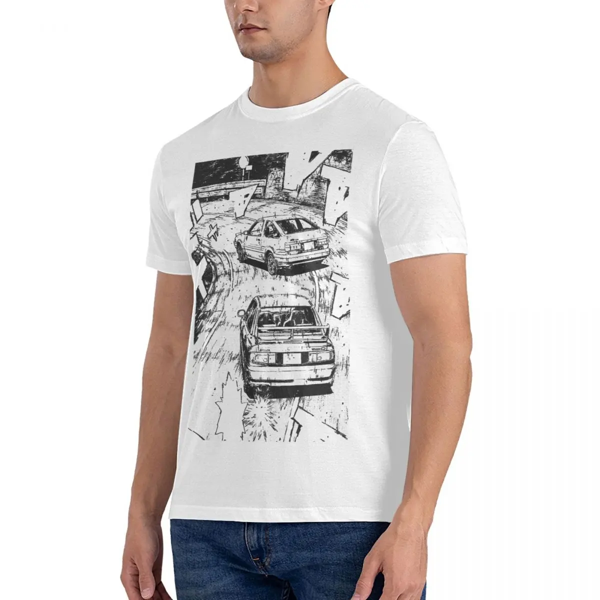 Men's Initial D Manga Panel AE86 VS RX7 T Shirt J-JDM 100% Cotton Tops Novelty Short Sleeve O Neck Tee Shirt Unique T-Shirt