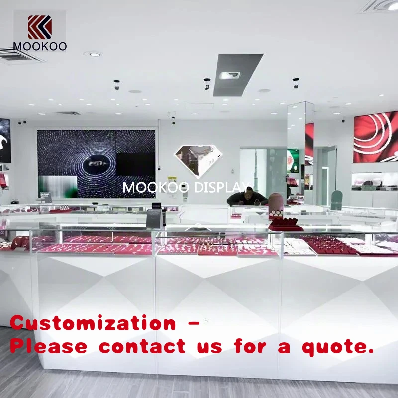 

custom.Customizable Glass Jewelry Display Kiosk LED Lighting Shop Counter with Mirror Cabinet Showcase Design