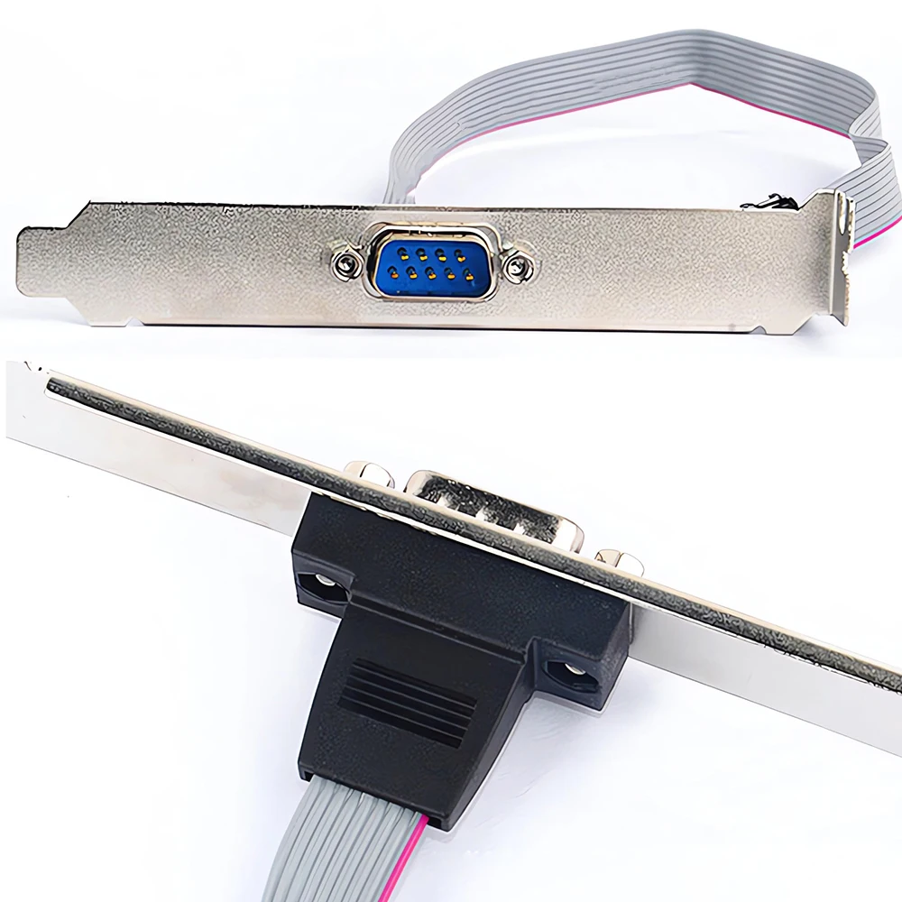1pc For Motherboard 9 Pin Female to RS232 DB9 Pin Com Port Ribbon Serial Cable Connector Bracket with Cable 1/2 Port Serial