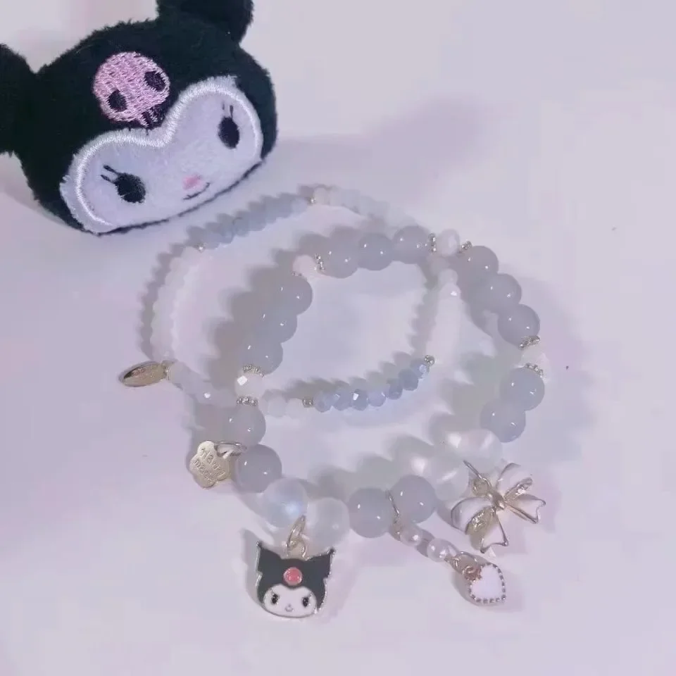 Miniso Sanrio Melody Yugui Dog Kuromi سوار كريستال مطرز لطيف حلو JK لينة الفتيات أفضل الأصدقاء هدية