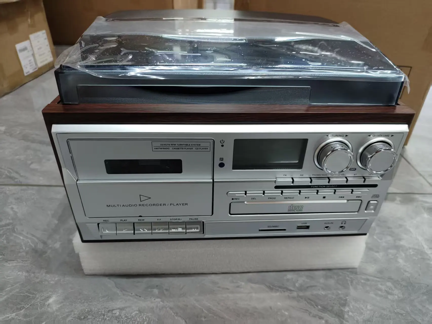 Multi-retro turntable music center USB CD cassette AM FM radio vinyl phonograph