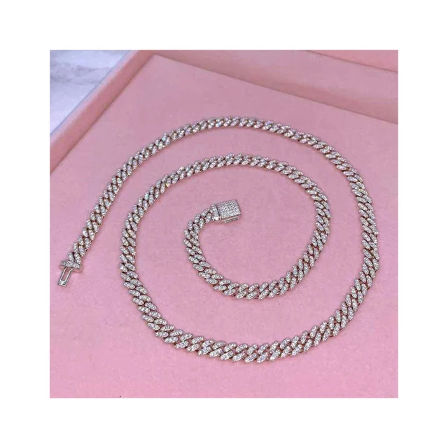 6mm Miami Cuban Link Chain Vvs Moissanite Diamond Stubbed 925 Sterling Silver White Gold Plated 18-24