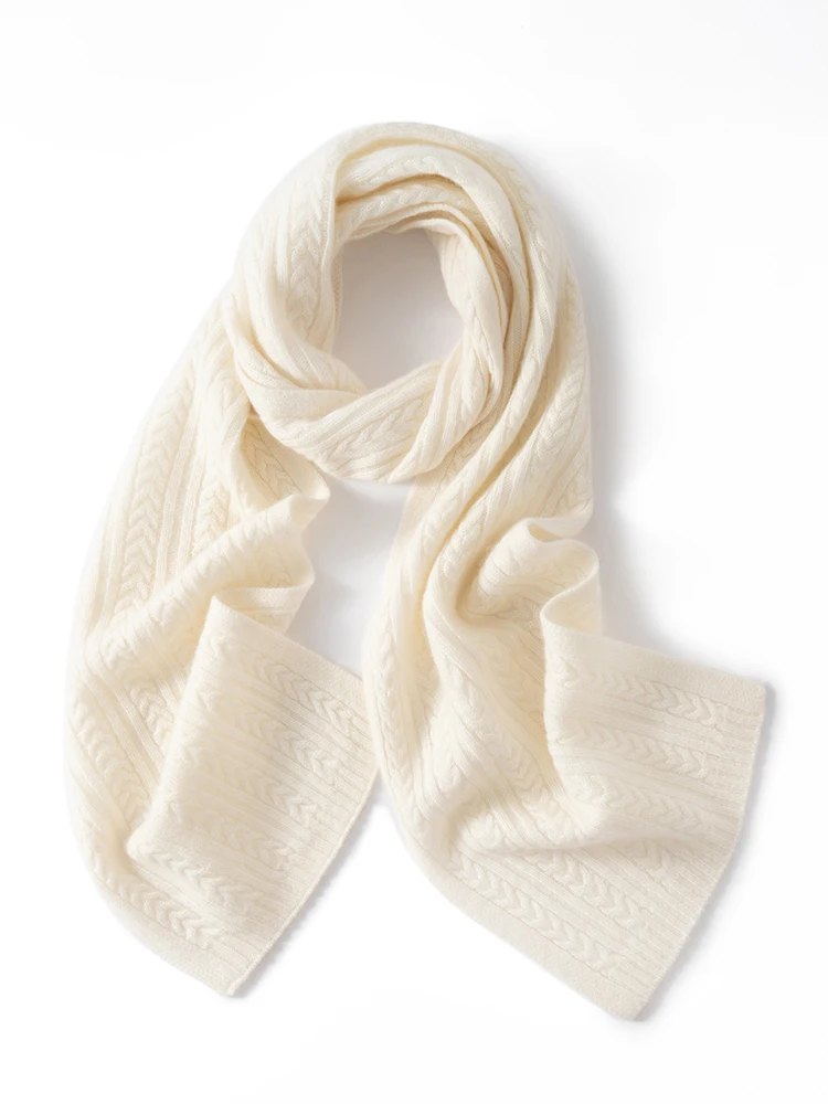 

TLOML Women's 100% Cashmere Scarf Autumn Winter Cashmere Knitted Long Shawl Casual Style Basic Soft Warm Cable Knit Scarf Tops