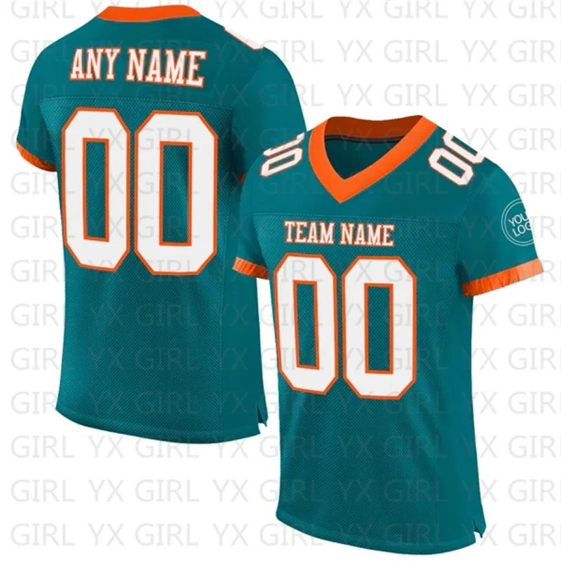 Custom Teal White-Pink Football Jersey Personlized Team name and you name, number V-Neck Athletic Football T-Shirts