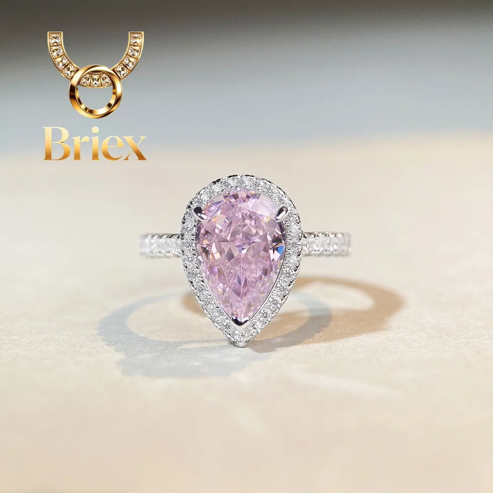 

Briex Jewelry Luxury Solid Platinum PT950 Women's Diamond Ring Water Drops Full Diamond Moissanite Diamond Ring