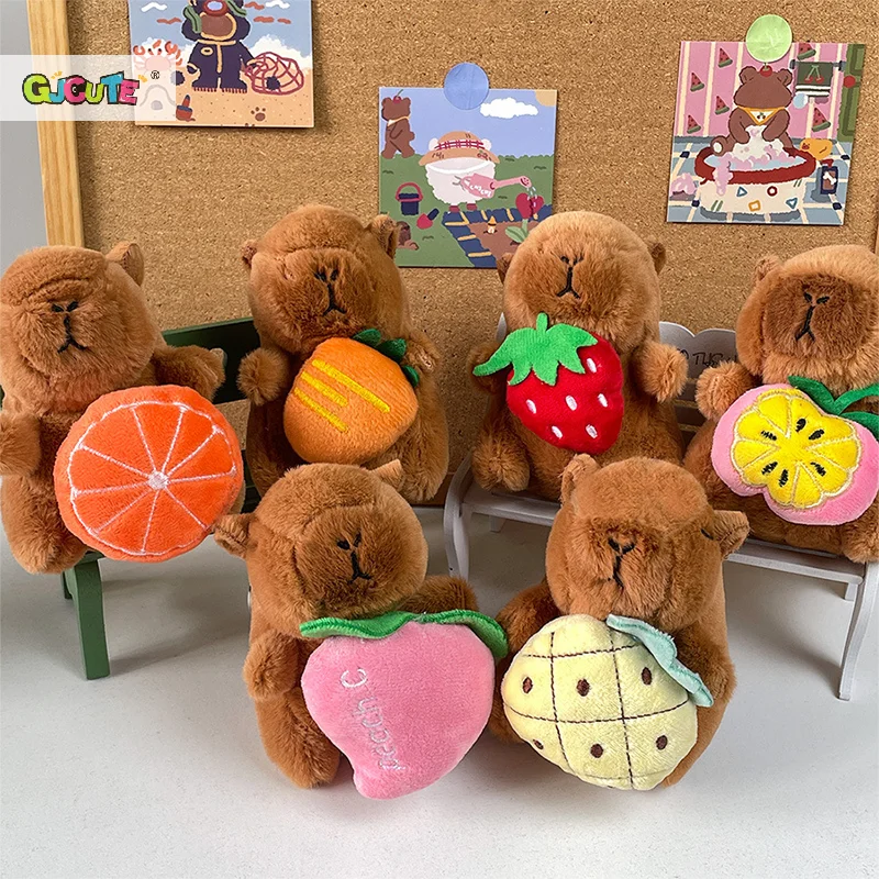 Simpatico cartone animato frutta capibara peluche portachiavi Kawaii animali di peluche ciondolo borsa creativa ornamenti appesi regali di compleanno