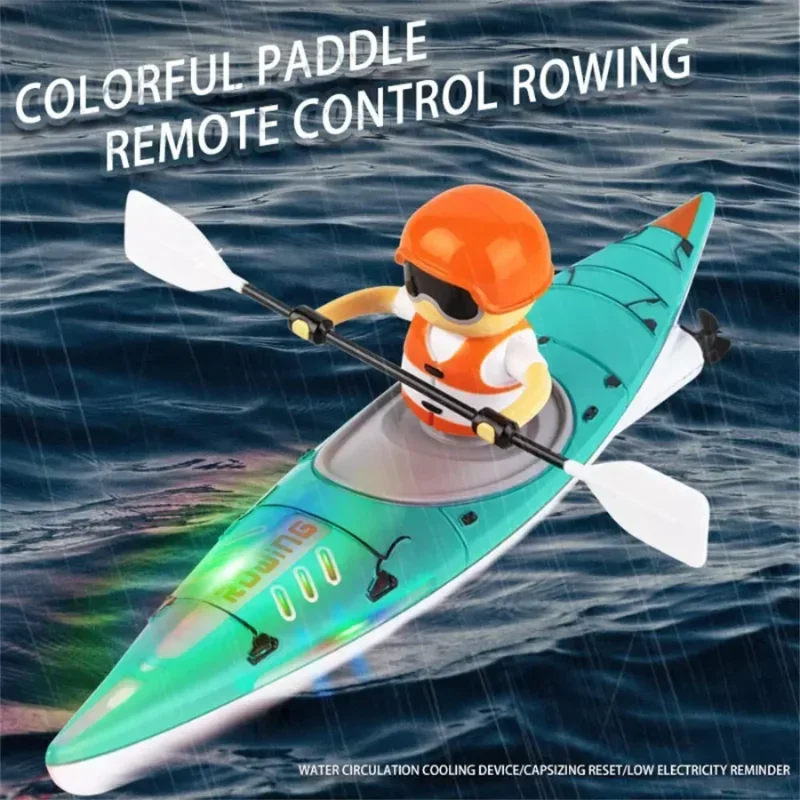 2.4G RC Boat Racing Paddling Water Rowing Kayak Lights 360 Driving Dual Mode Waterproof Multiplayer Game Ship Outdoor Kids Toys