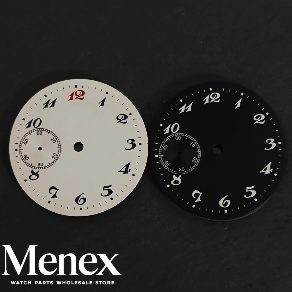 Menex 37mm White Watch Dial Red 12 Numeral Small Seconds Dial Fit ETA6497 ST3600 Manual Movement Watch Parts