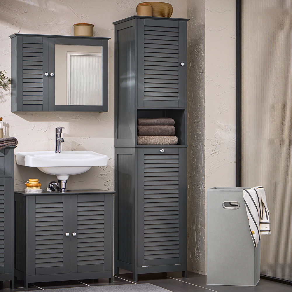 SoBuy BZR124-W Hochschrank mit ausklappbarem Wäschesack Badezimmer Schrank Badschrank schmal Wäscheschrank Badregal – Detail 15