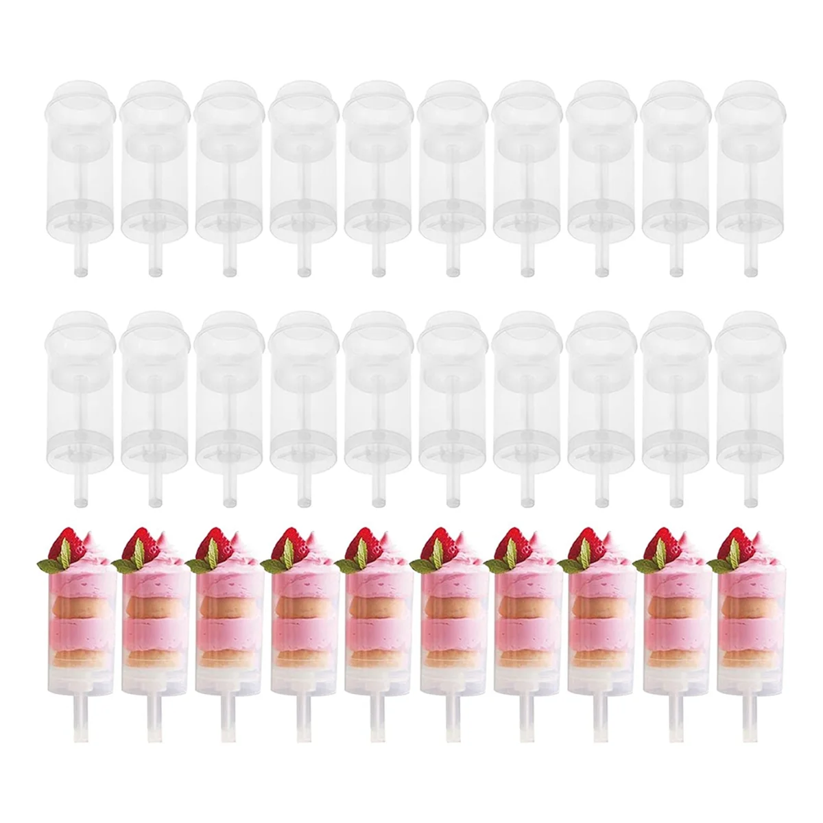 F-CX-40Pcs Food Pusher Round Shaped Push-Pops Cake Cup with Lid Cake Push Pops Containers Cakepop Round Plastic Container