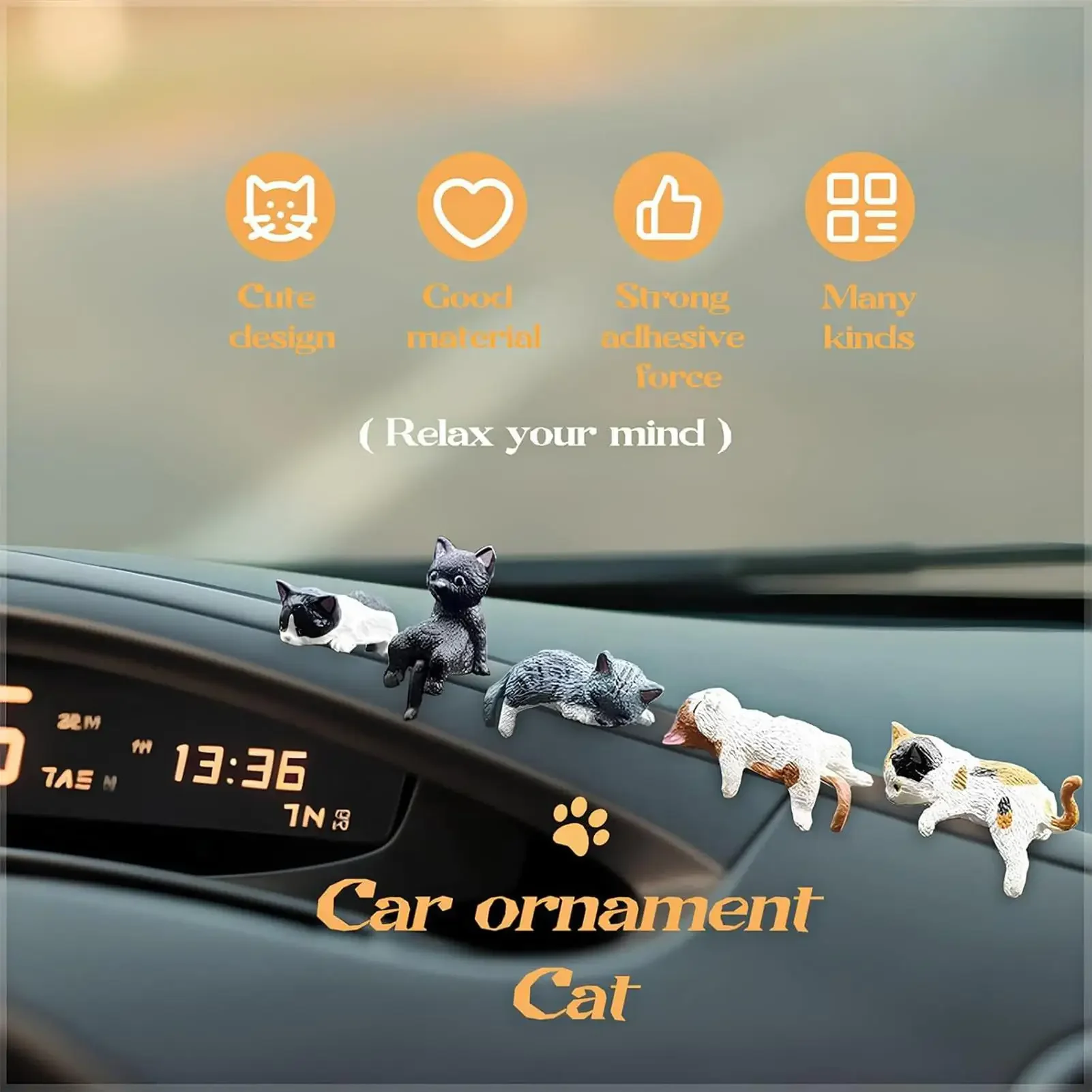 Cat Figurines Cartoon Resin Home Decor 5 Pieces Kitten Figurines Desk Decor for Desk Shelf Living Room Bedroom Office Truck SUV