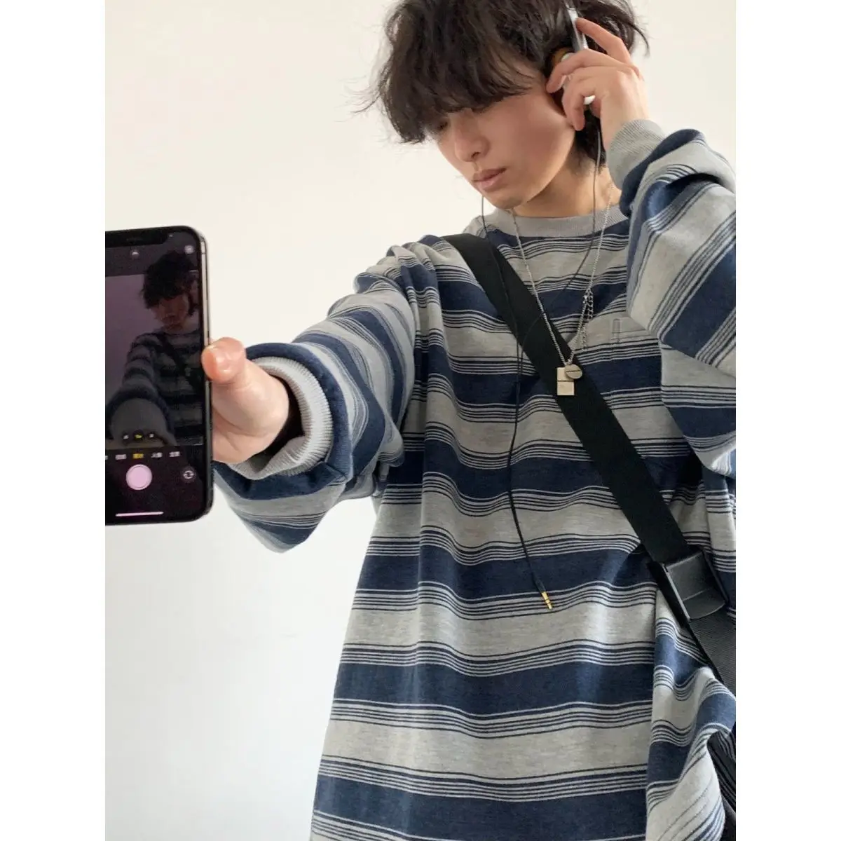 2026 Autumn New Japan Retro Striped Basic Round Neck Long Sleeved Sweatshirt Korean Fashion Harajuku Men's Casual Loose Pullover
