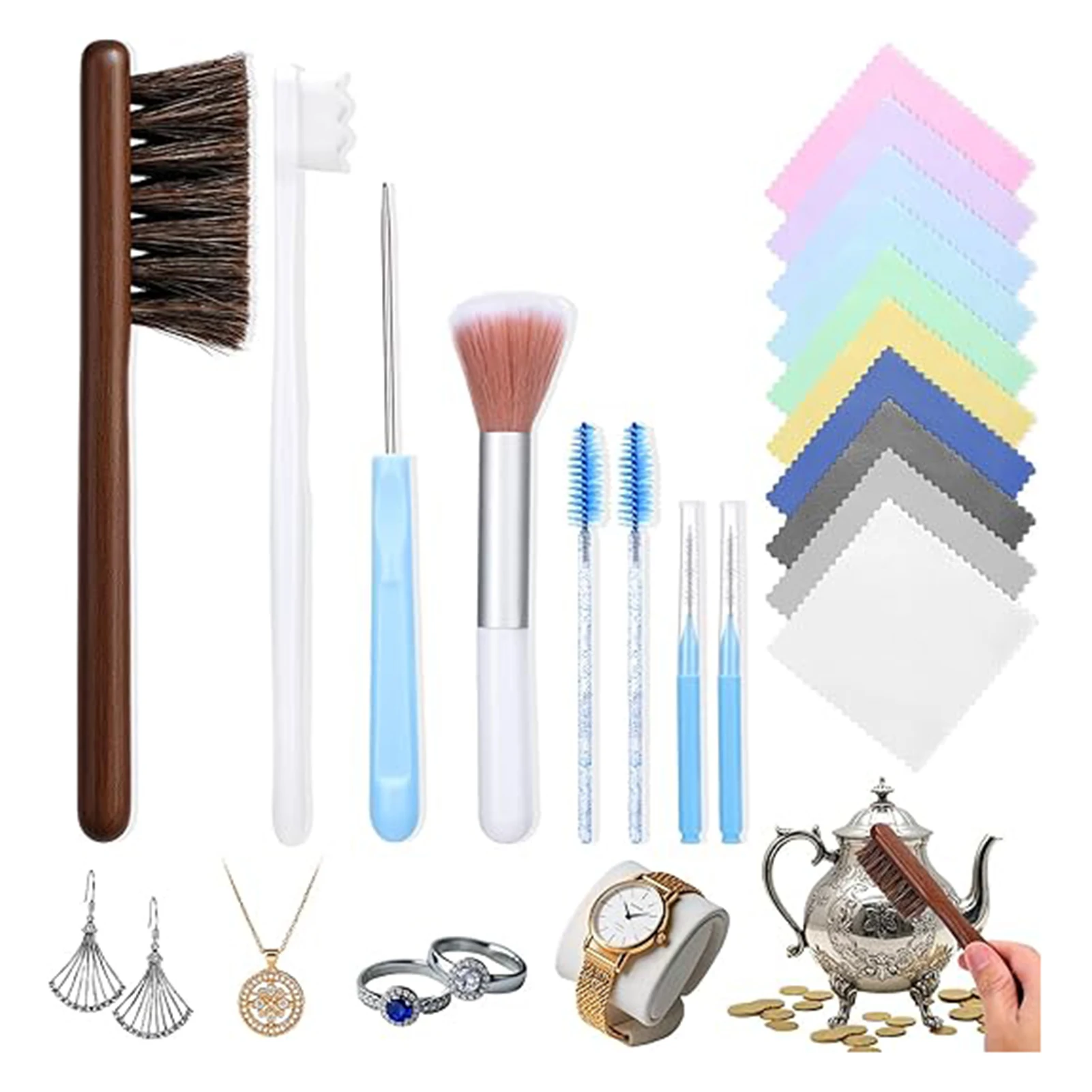 

Professional Jewelry Cleaning Kit with 18 Pieces Multi Function Brushes for Rings Necklaces Watches Polishing and Precision Care